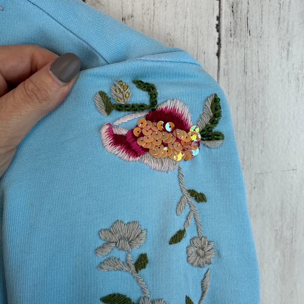 VTG Twisted Heart Blue Y2K Floral Embroidered Sequin Full Zip Jacket Size Medium - Picture 4 of 14